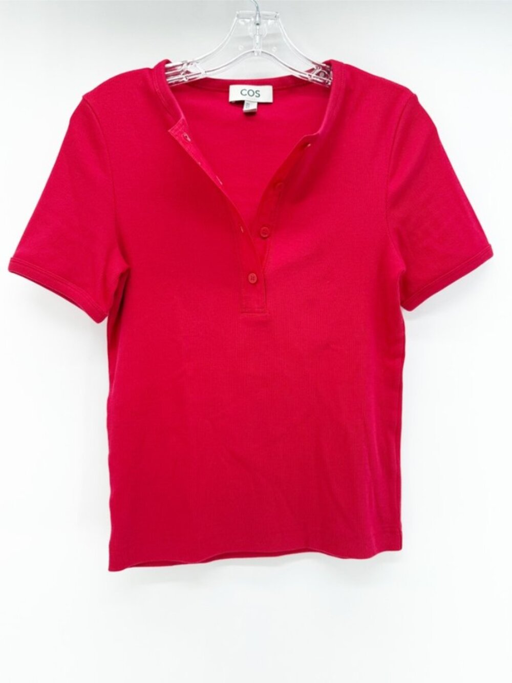 COS Ribbed Henley T-shirt in Red M - Picture 2 of 10